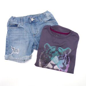 Girls size 6 6X Set Jean Shorts Tiger T-shirt Childrens Place All in Motion